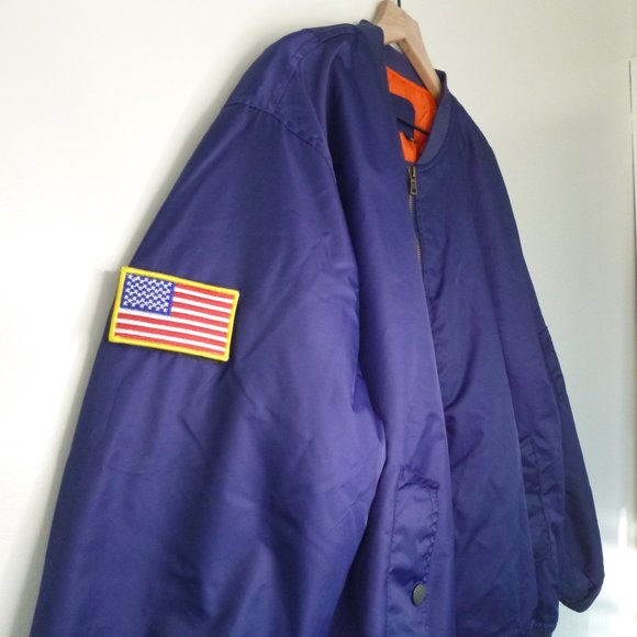 Vintage Bomber Flight Jacket XL Navy Mid Weight Full Zip Removable USA Patch - Picture 3 of 10